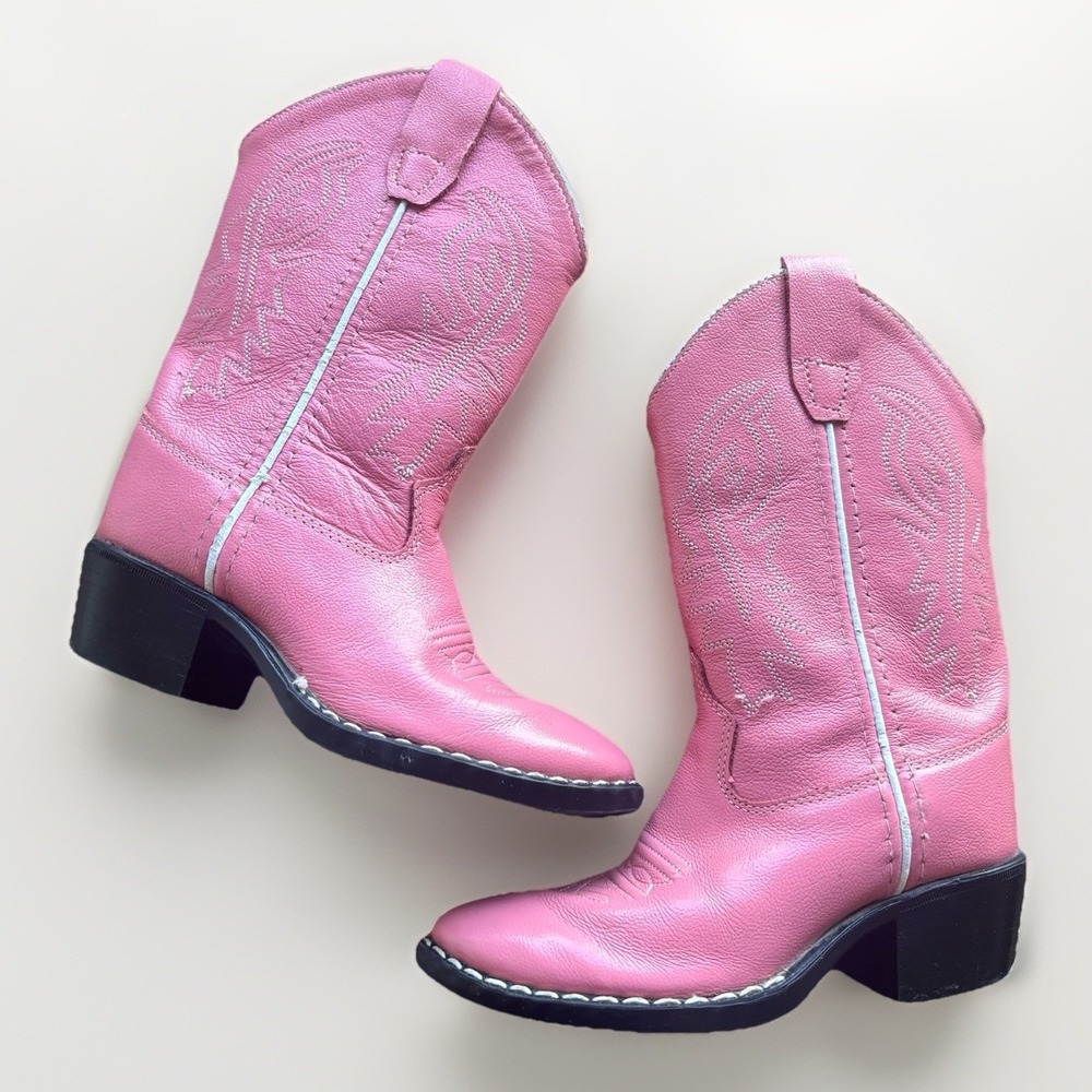 OLD WEST Pink Corona Leather Pull-On Cowboy Western Boots Toddler Girl Size 9.5D